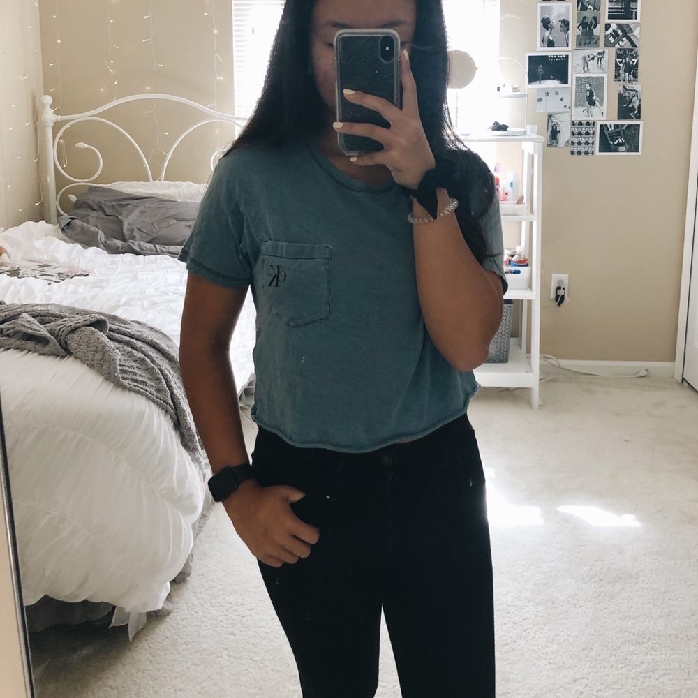 calvin klein blue crop top tee